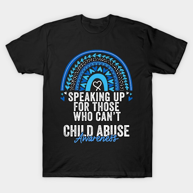 Child Abuse Prevention Awareness Month Blue Ribbon gift idea T-Shirt by Mad Maggie